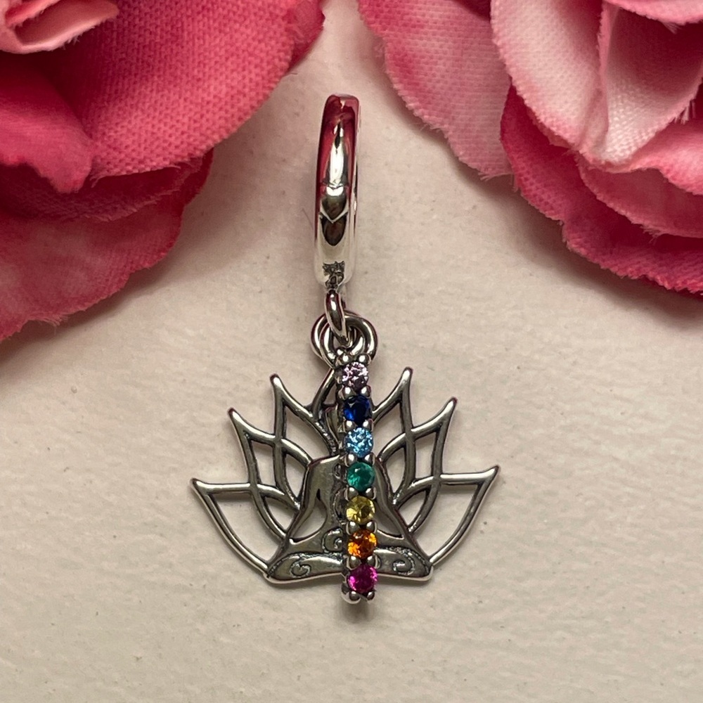 Bracelet Charm Chakra Colors and Lotus Flower Sterling Silver - Picture 4 of 10